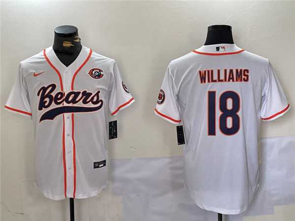 Men's Chicago Bears #18 Caleb Williams White With Patch Cool Base Baseball Stitched Jersey,We sell and wholesale Men's Chicago Bears #18 Caleb Williams White With Patch Cool Base Baseball Stitched Jersey on line form chian!
